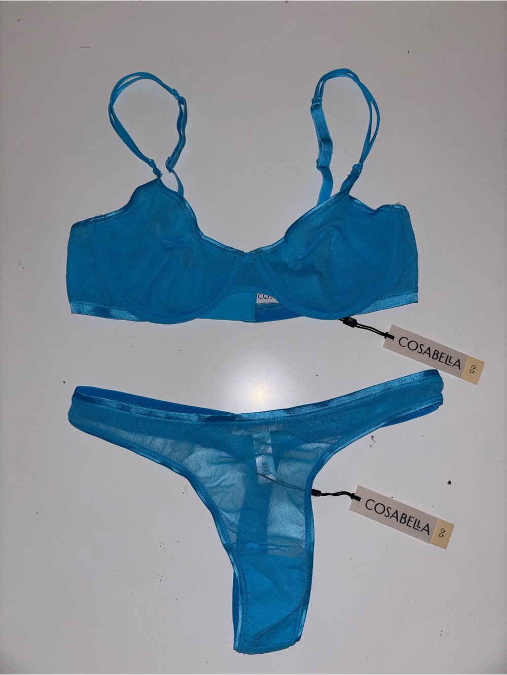 Cosabella Soire Confidence Molded Underwire Bra in Blue Sz 34C & M/L Thong NWT